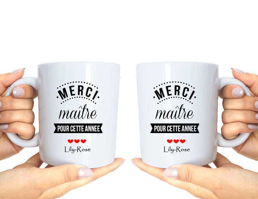 Mug Cadeau Maître, Maîtresse, ATSEM – Tasse Personnalisée en Céramique – Cadeau de Remerciement –  Fait main en France