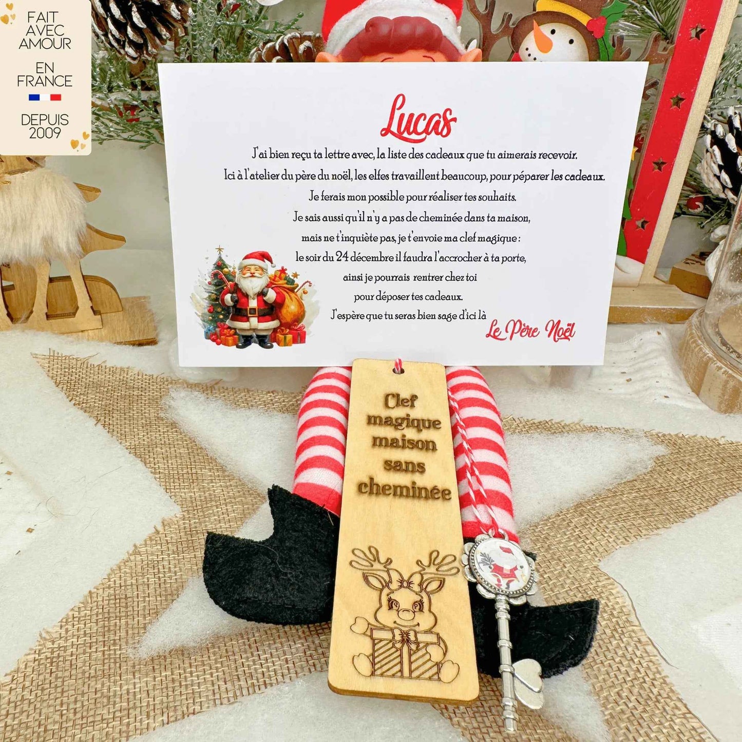 Clé Magique du Père Noël - Cadeau de Noël livré à temps - Accessoire tendance Noël - Fait main en France