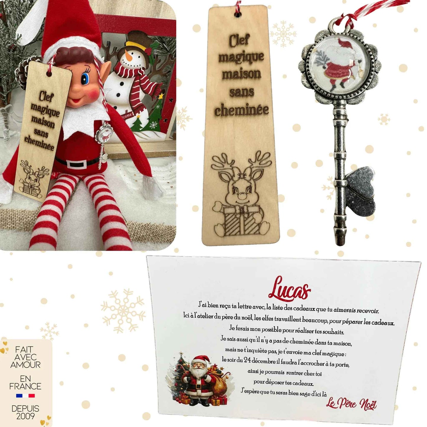 Clé Magique du Père Noël - Cadeau de Noël livré à temps - Accessoire tendance Noël - Fait main en France