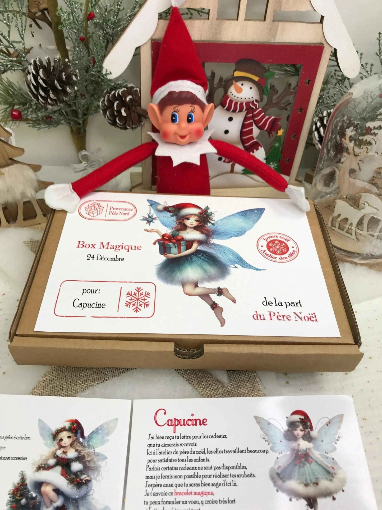 Box Magique de Noël Personnalisée - Coffret Noël Personnalisé Enfant - Lettre du Père Noël - Elfes et Fées