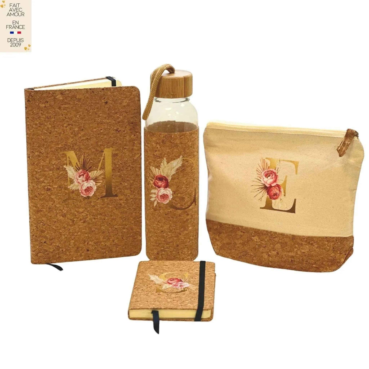 Carnet de note - Gourde en verre - Trousse de beaute - Cadeau eco responsable et personnalisé