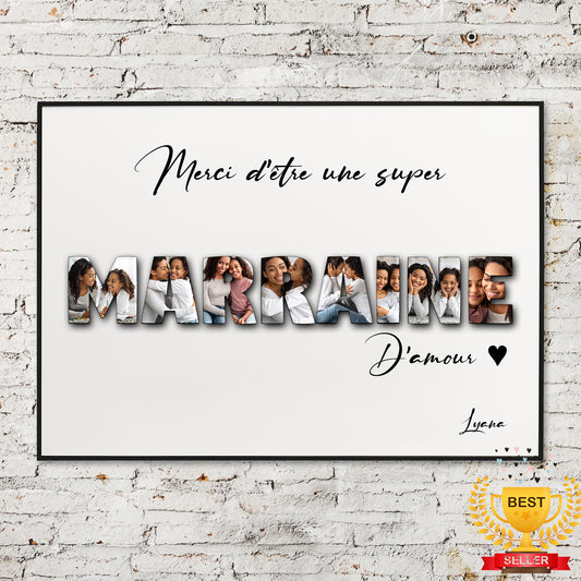 Personalized poster with godfather godmother photograph, Gift for godmother, gift for godfather, A4 or A3 format, girl baptism, baptism