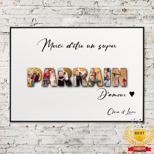 Personalized poster with godfather godmother photograph, Gift for godmother, gift for godfather, A4 or A3 format, girl baptism, baptism