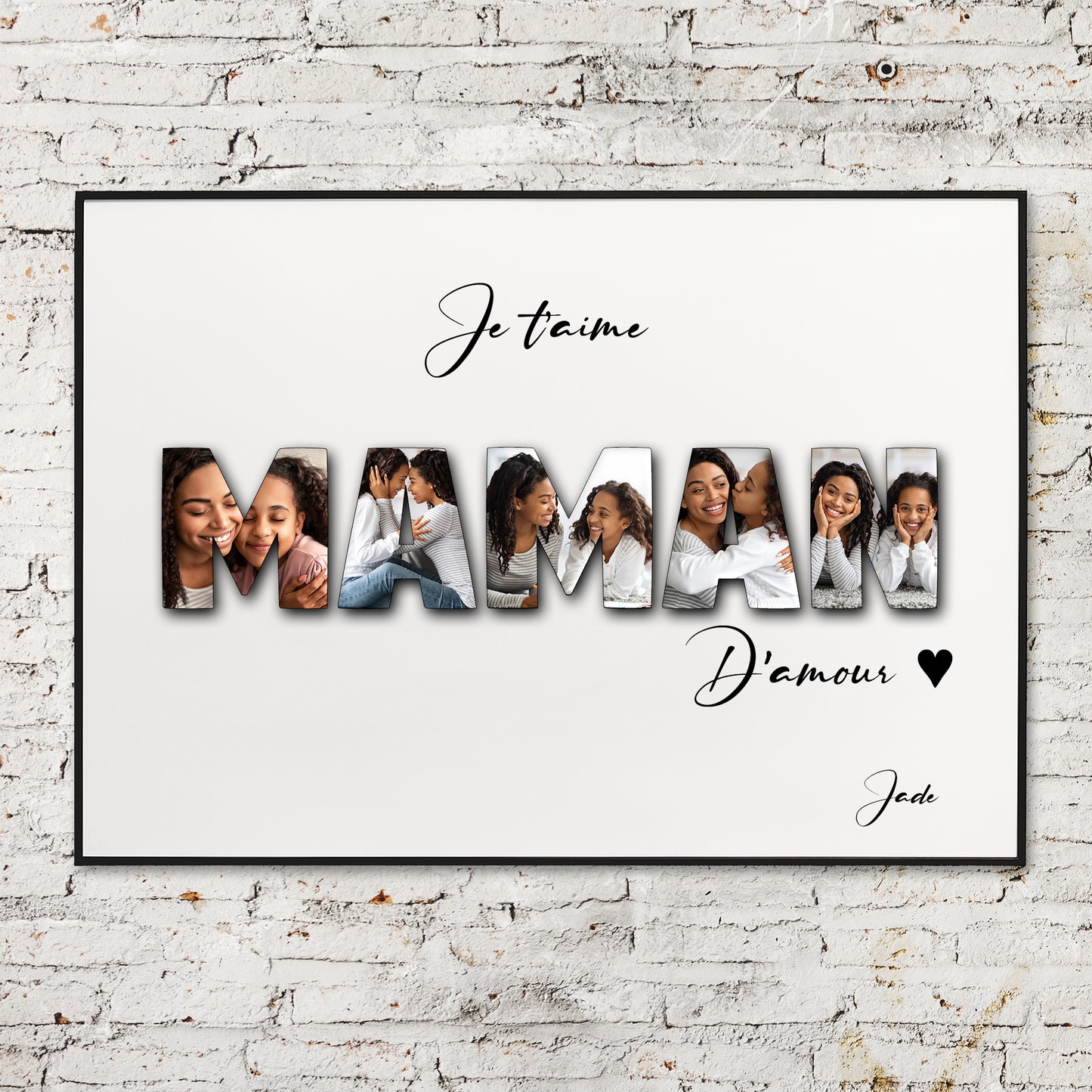 Mother's Day gifts, personalized poster with word in photo, A4 or A3 format, optional frame, personalized mom gift, happy birthday