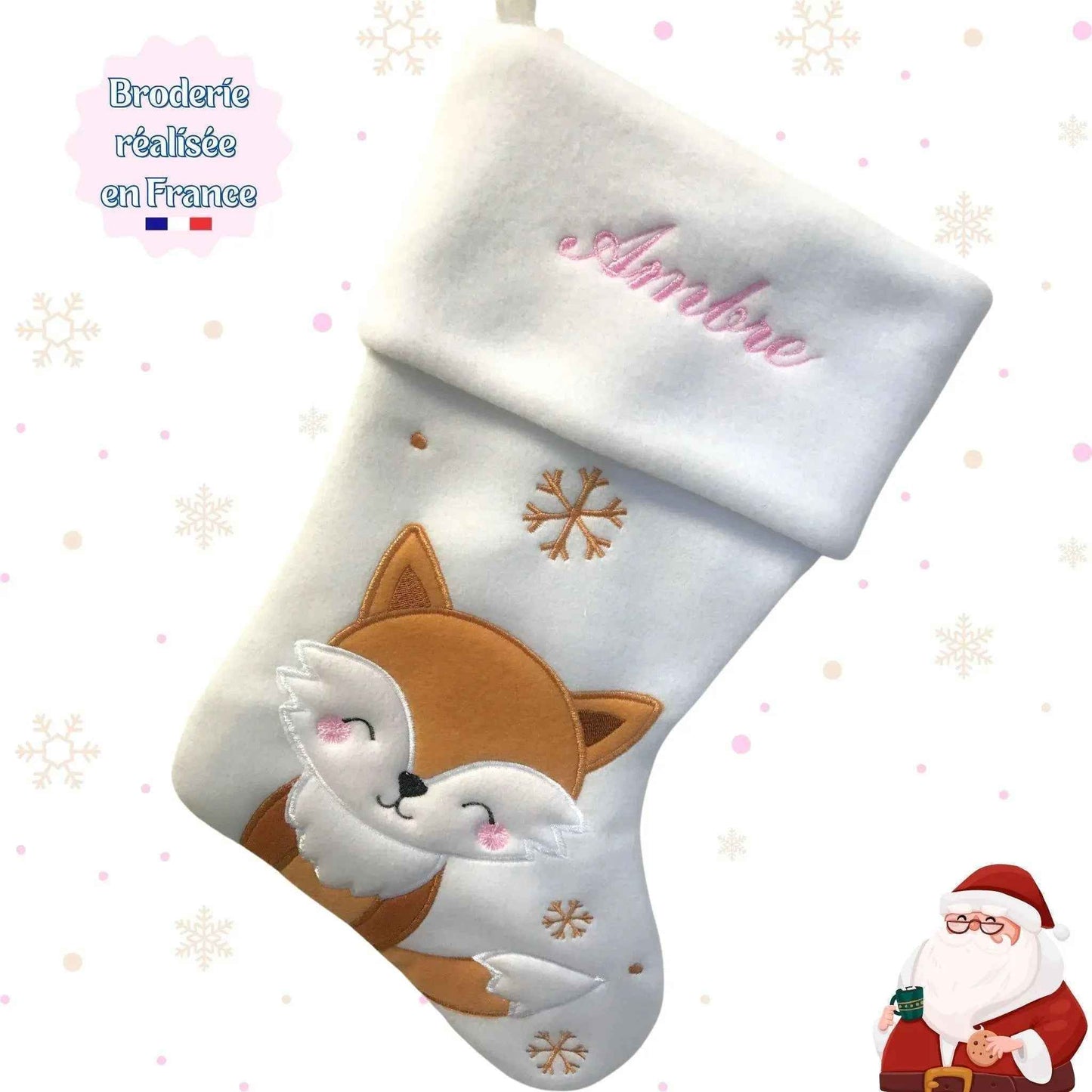 Chaussette de Noël Personnalisée - Prénom Brodé - Fait Main en France - Envoi rapide - Texte et Motif au choix