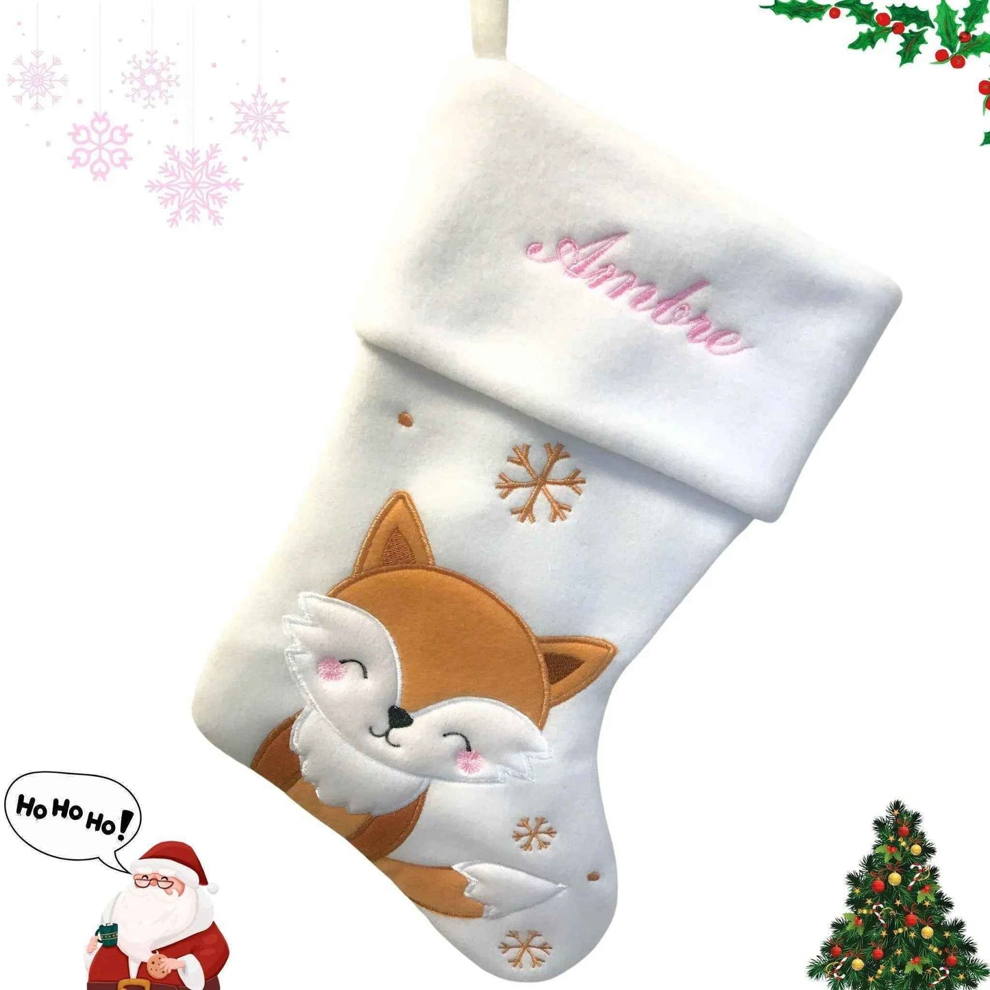 Chaussette de Noël Personnalisée - Prénom Brodé - Fait Main en France - Envoi rapide - Texte et Motif au choix
