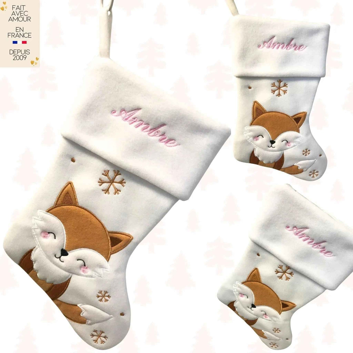 Chaussette de Noël Personnalisée - Prénom Brodé - Fait Main en France - Envoi rapide - Texte et Motif au choix