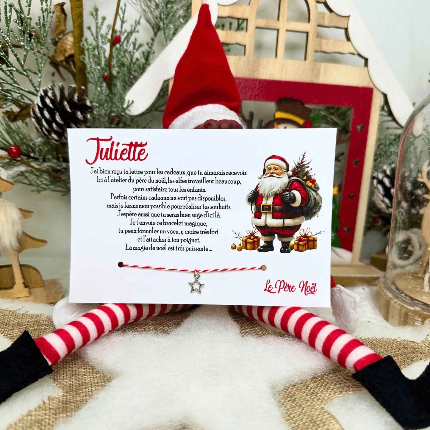 Bracelet Magique du Père Noël - Bracelet à vœu de Noël - Cadeau magique pour enfant - Fait main en France