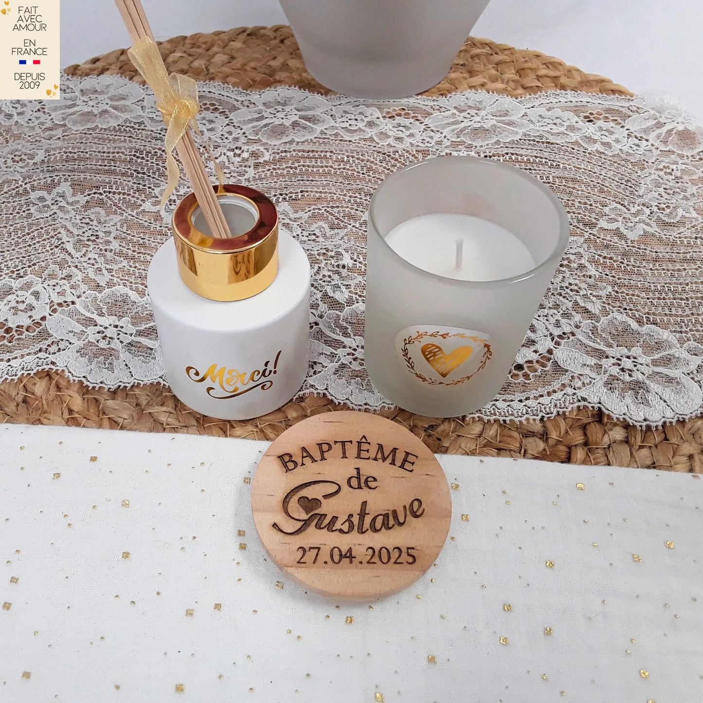 Duo bougie personnalisée et diffuseur senteur.