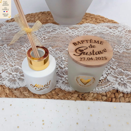 Coffret senteur avec bougie et diffuseur parfumé.