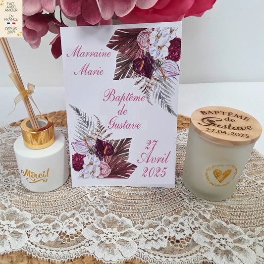 Set cadeau personnalisé bougie parfumée et diffuseur.
