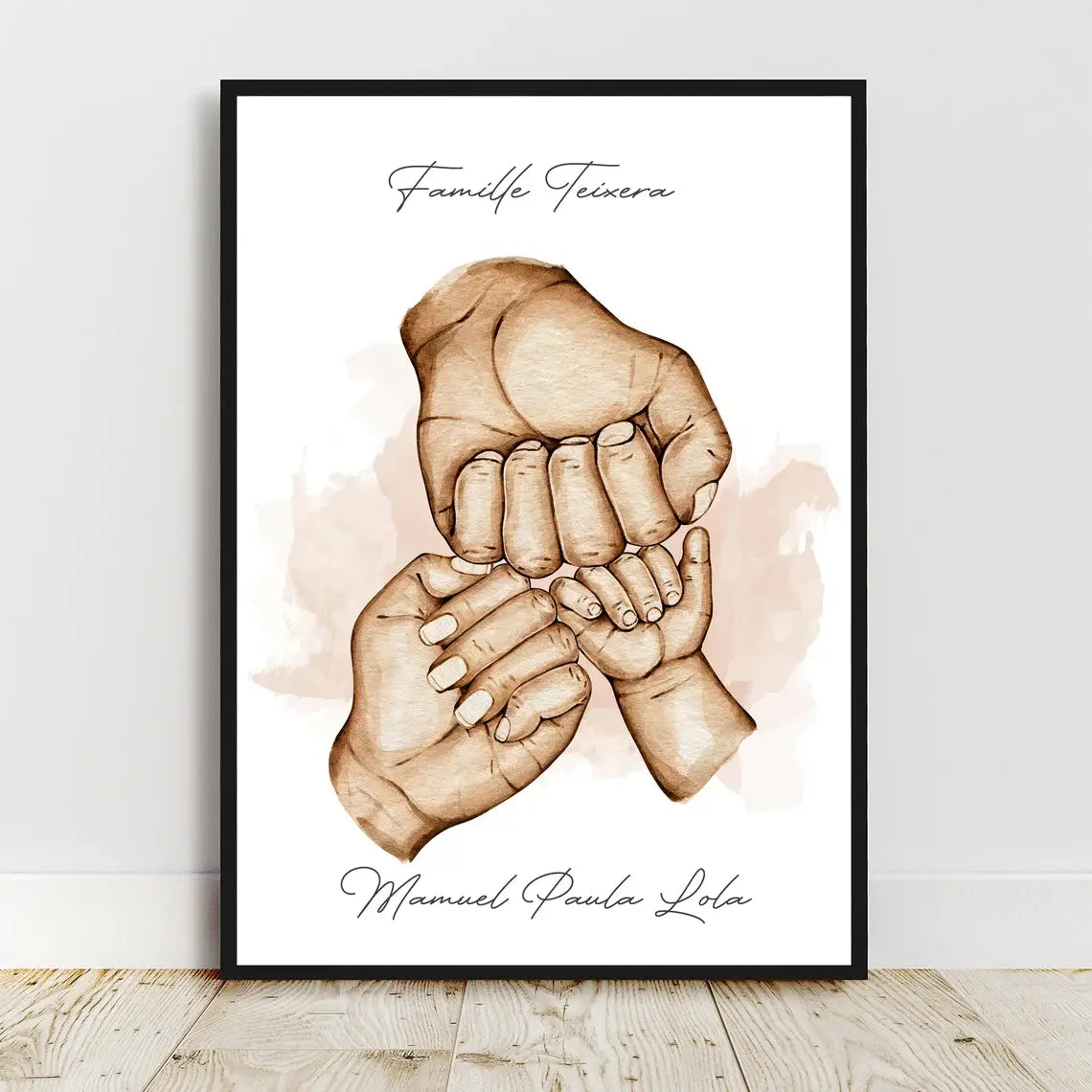 Cadeau touchant et symbolique : affiche imprimée avec prénoms et couleurs personnalisables.