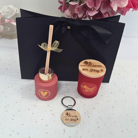 coffret cadeau femme avec bougie et diffuseur.
