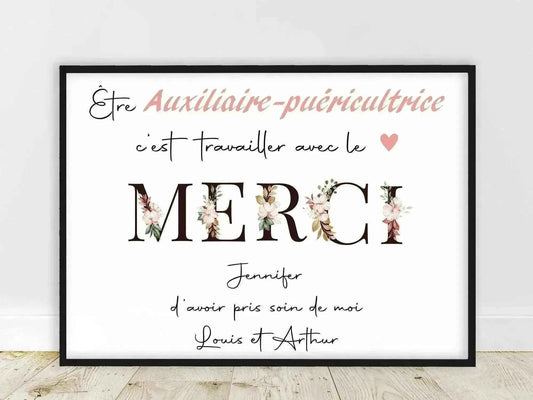 Affiche personnalisée Auxiliaire Puéricultrice - Impression artisanale, cadeau unique et pratique