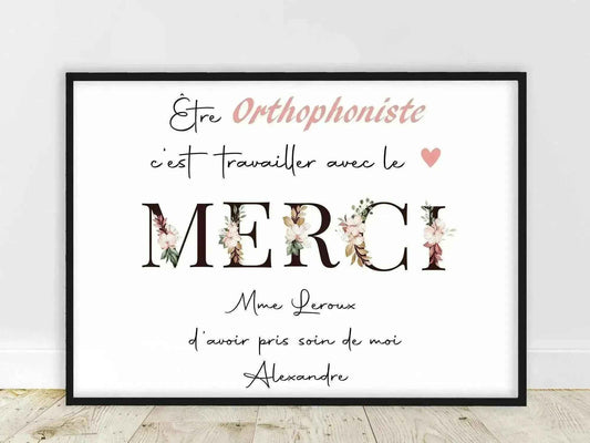 Affiche personnalisée Orthophoniste - Fait main en France, parfaite pour un cadeau personnalisé