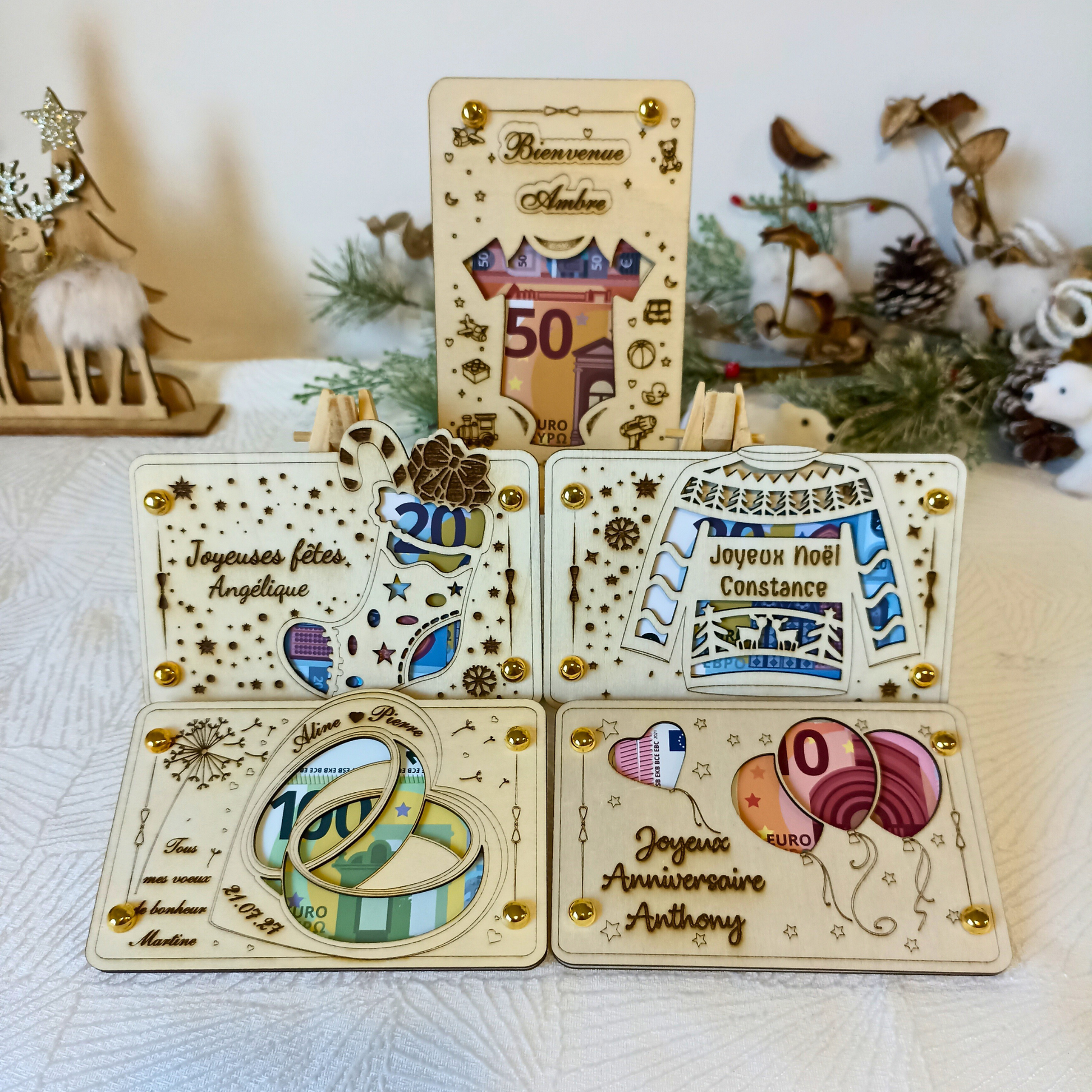 Emballage original pour offrir un billet à Noël.