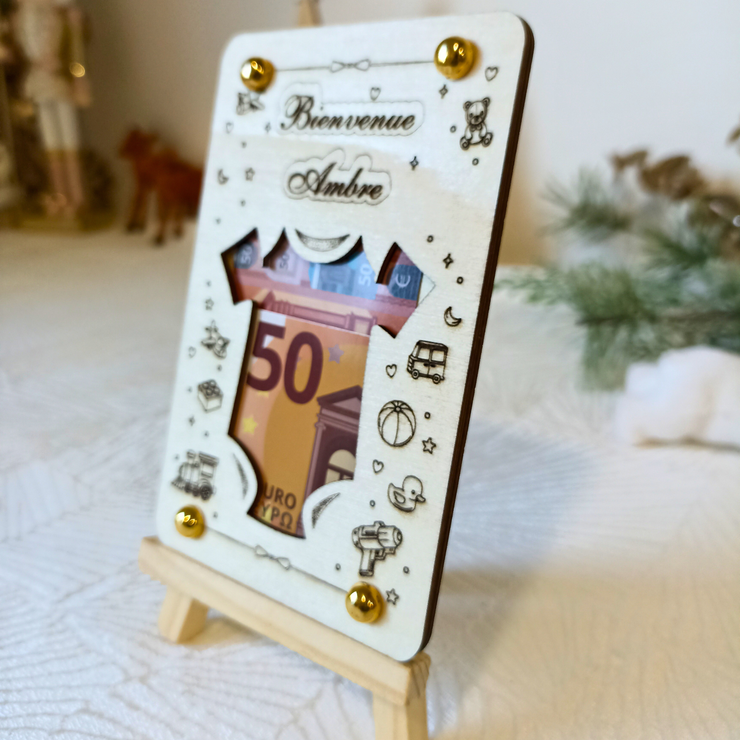 Carte cadeau mariage en bois – Emballage billet original – Gravure laser personnalisée – Idée cadeau pour mariés