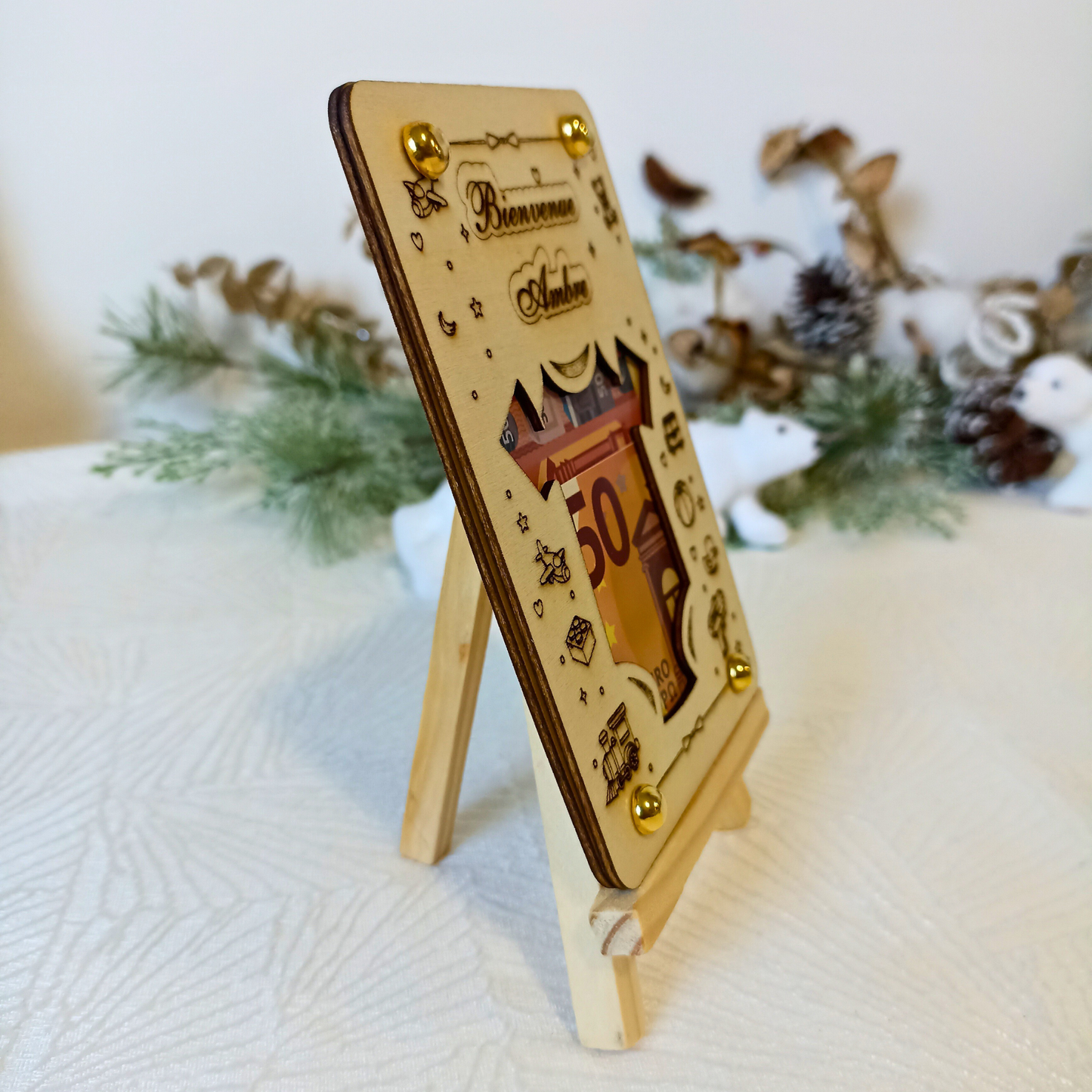 Carte cadeau mariage en bois – Emballage billet original – Gravure laser personnalisée – Idée cadeau pour mariés