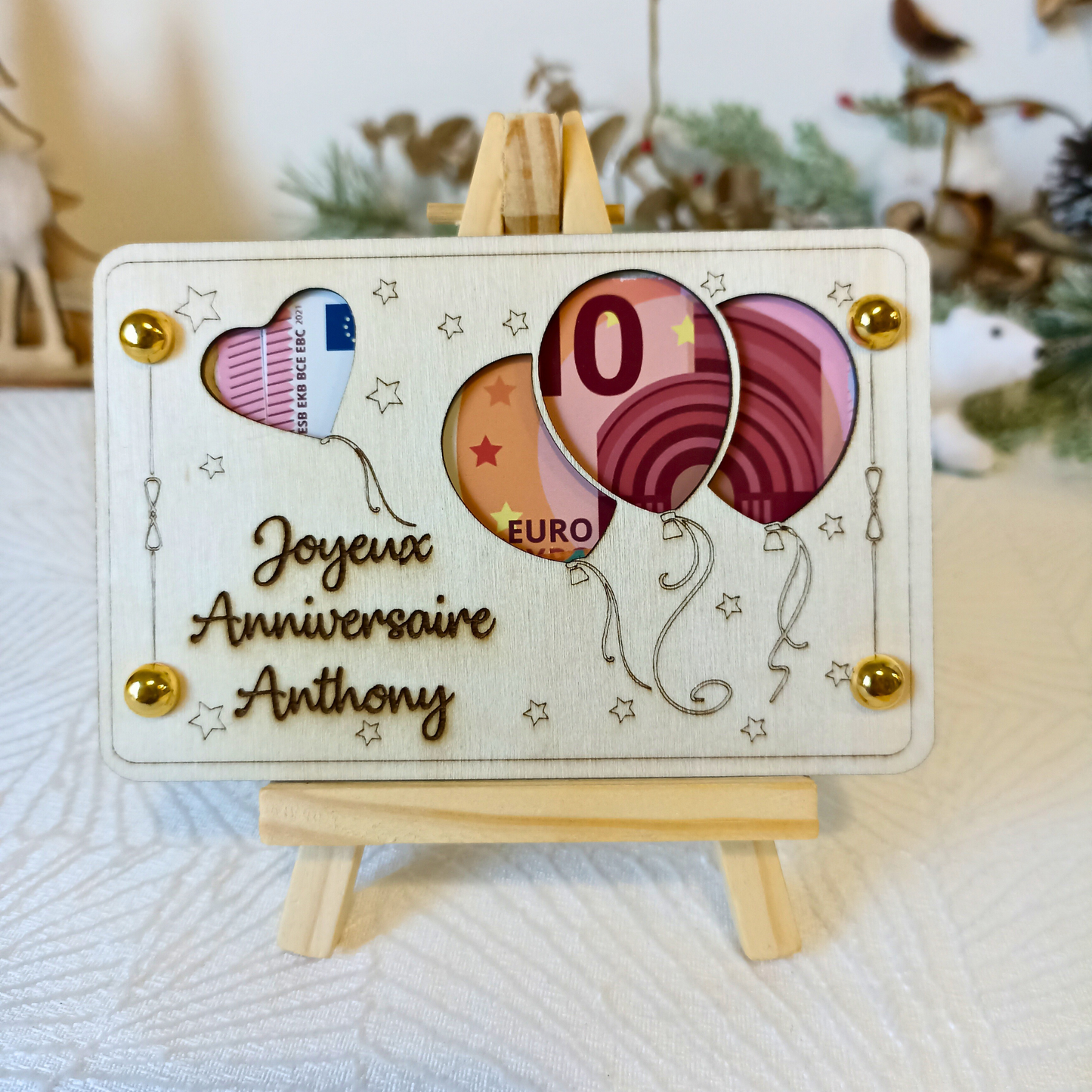 Carte cadeau mariage en bois – Emballage billet original – Gravure laser personnalisée – Idée cadeau pour mariés