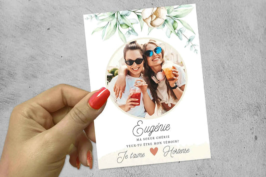 Carte fait main personnalisée – Demande témoin mariage avec photo et texte - Atelier Vosgien