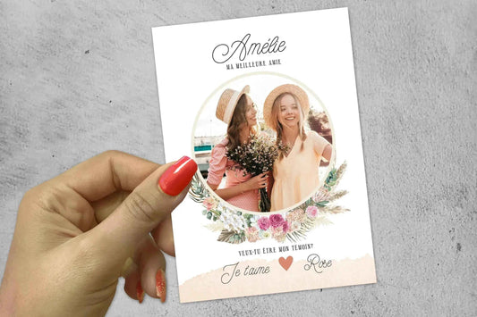 Carte mariage personnalisée – Demande témoin avec photo et message unique