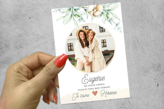 Carte personnalisée mariage – Demande témoin avec photo et message – Cadeau Français