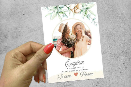 Carte fait main personnalisée – Demande témoin mariage avec photo et texte - Atelier Vosgien