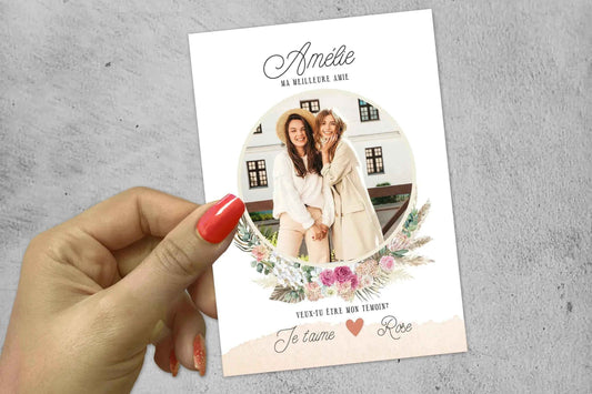Carte personnalisée mariage – Demande témoin avec photo et texte – Cadeau élégant