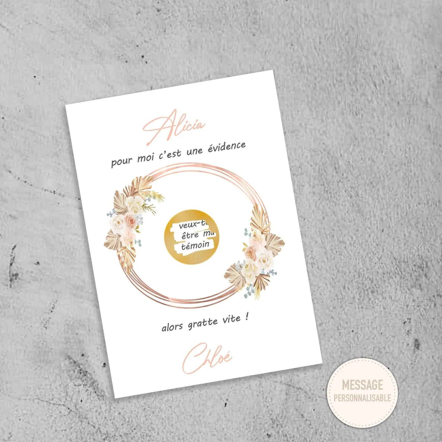 Carte à gratter personnalisée - Demande témoin mariage - Invitation demoiselle d'honneur - Fait main en France