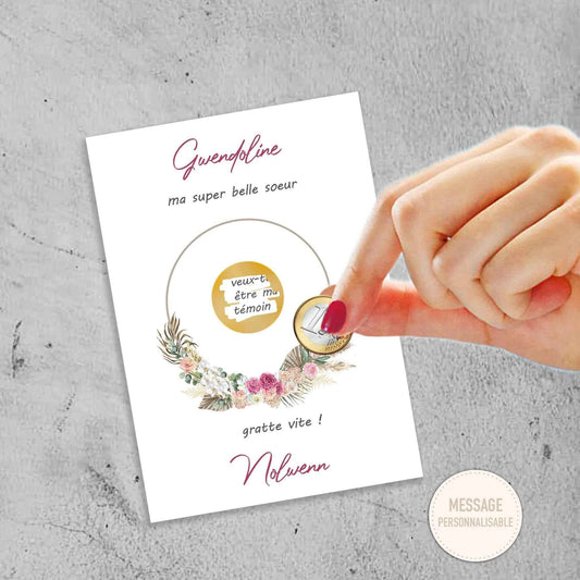 Carte à gratter personnalisée - Demande mariage - Témoin, demoiselle d'honneur - Produit Français