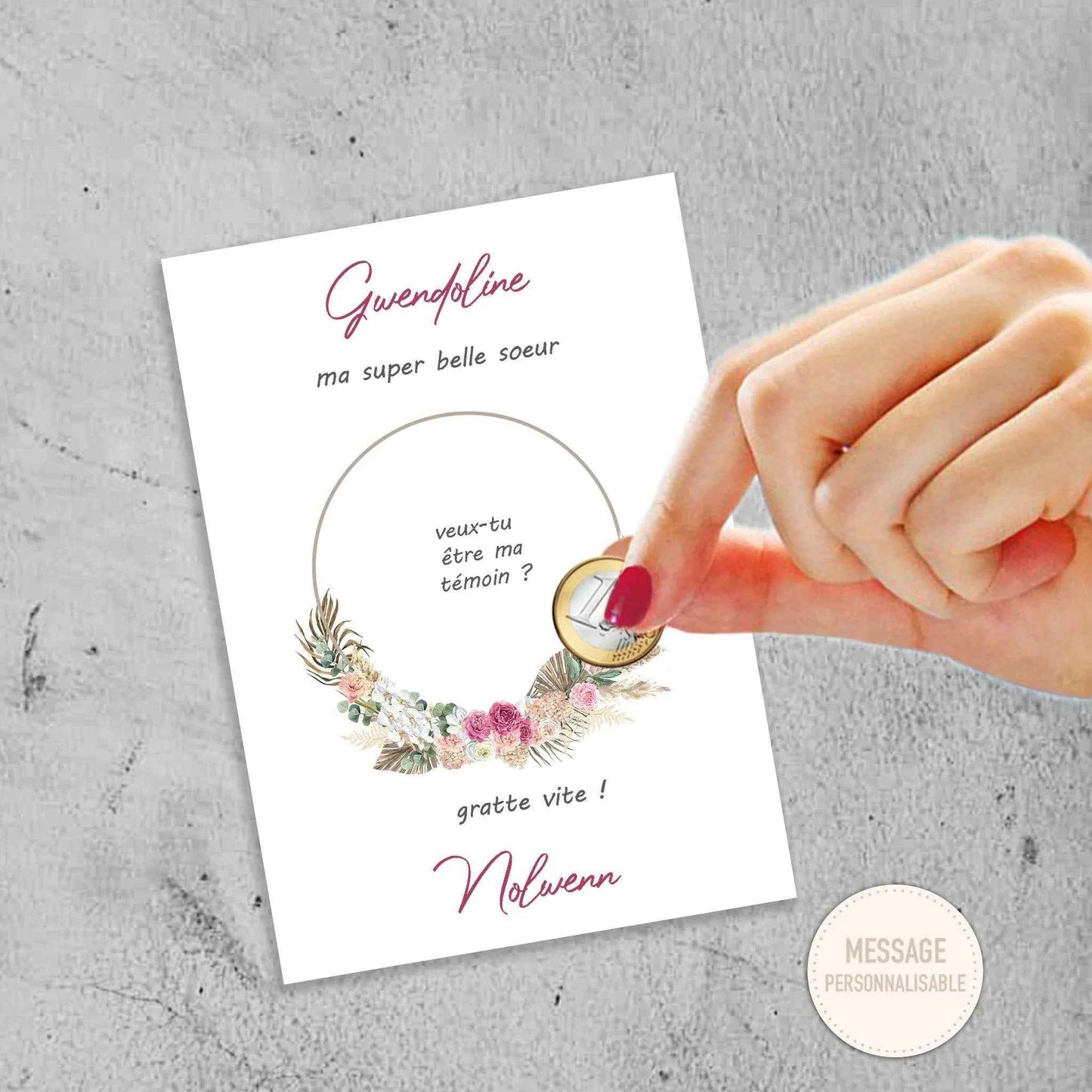 Carte à gratter personnalisée - Demande mariage - Témoin, demoiselle d'honneur - Produit Français