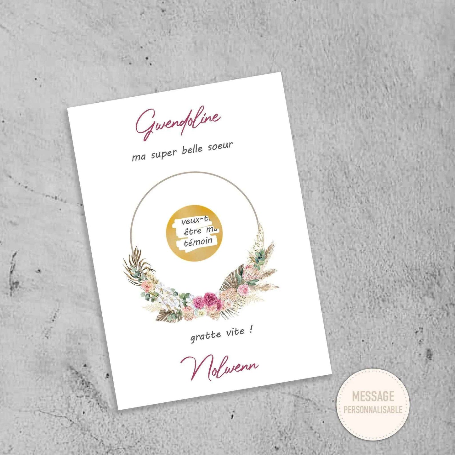 Carte à gratter personnalisée - Demande mariage - Témoin, demoiselle d'honneur - Produit Français