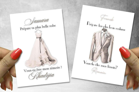 Carte de mariage personnalisée - Demande témoin - Création sur-mesure - Cadeau Français