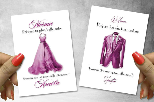 Carte mariage sur-mesure - Demande témoin et couple - Artisanat français de qualité