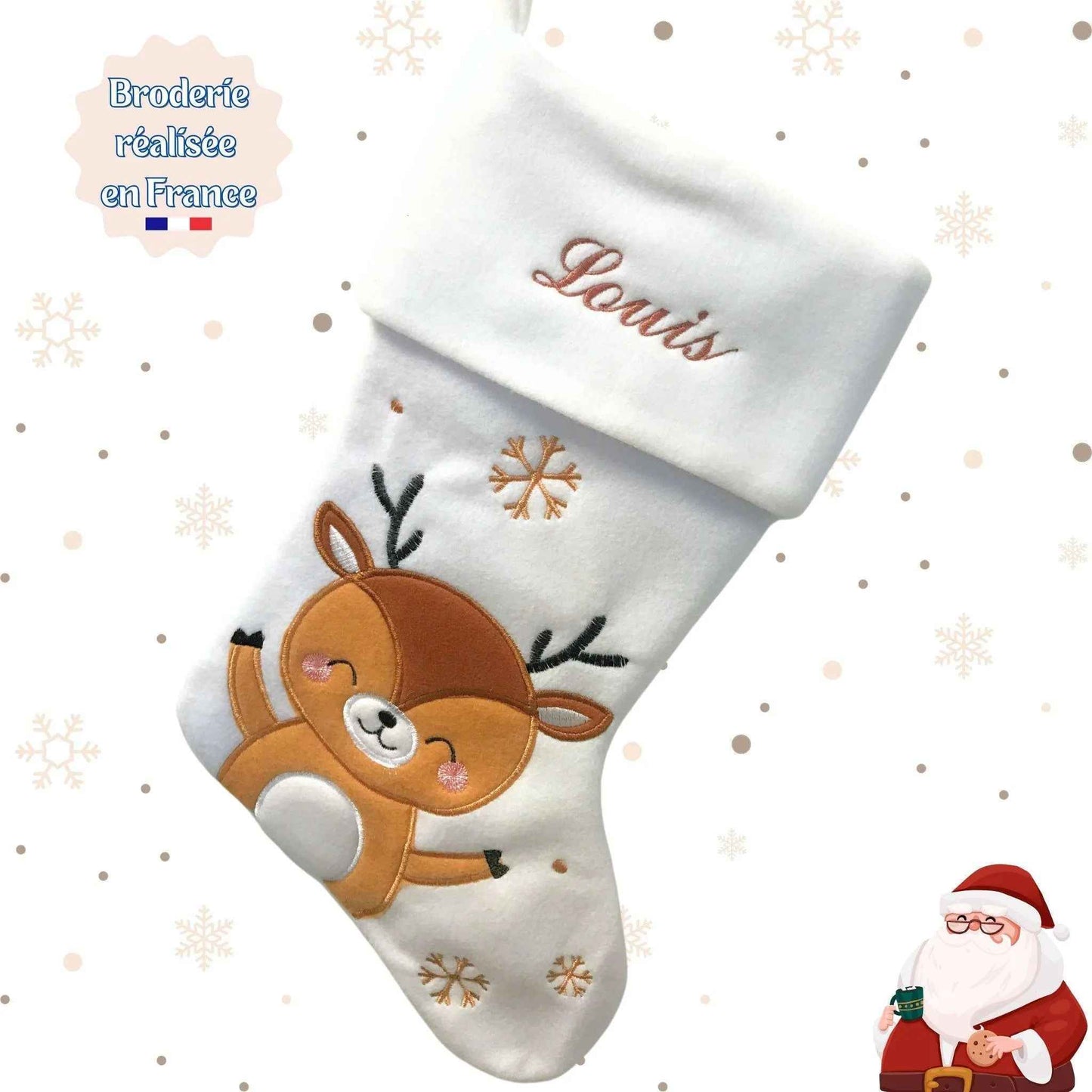 Chaussette de Noël Personnalisée - Prénom Brodé - Fait Main en France - Envoi rapide - Texte et Motif au choix