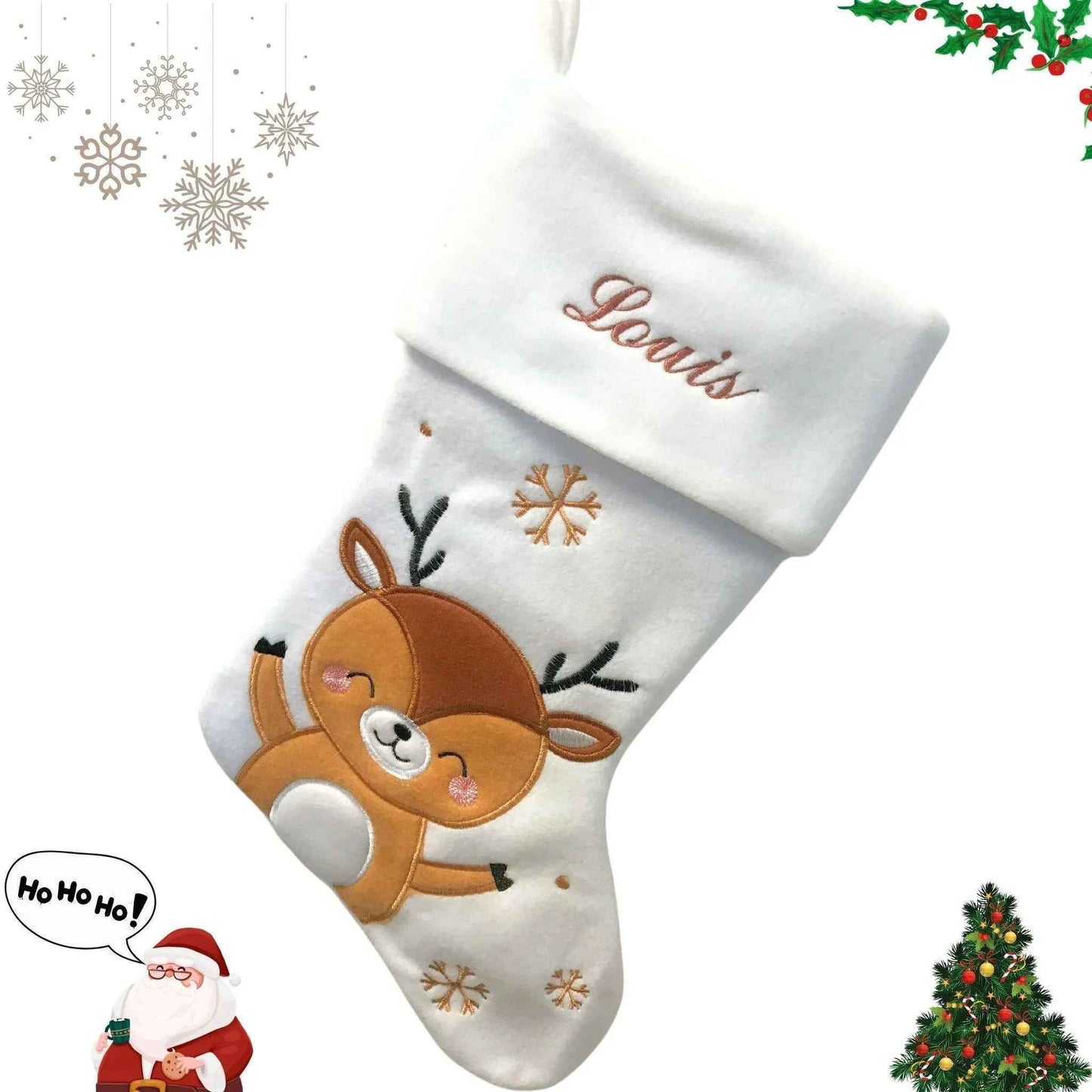 Chaussette de Noël Personnalisée - Prénom Brodé - Fait Main en France - Envoi rapide - Texte et Motif au choix