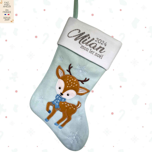 Bas de Noël Personnalisé pour Bébé - Mon Premier Noel - Fait Main en France - Botte de Noël, Chaussette de Noël Brodée - Motif au choix