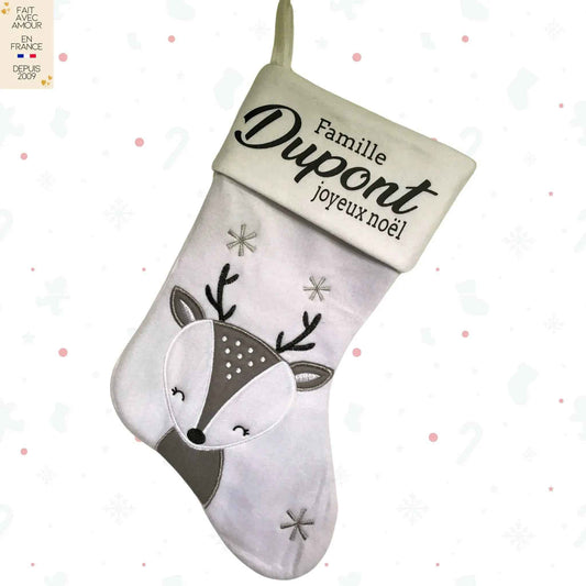 Botte de Noël Famille Personnalisée - Cadeau Fabriqué en France - Chaussette Déco Cheminée - Texte et Motif au choix