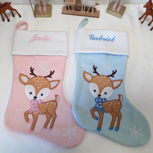 Chaussette de Noël Personnalisée - Prénom Brodé - Fait Main en France - Couleur fil et Motif au choix