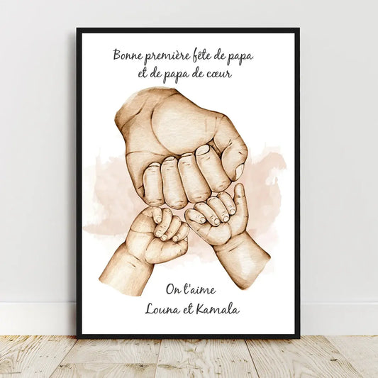 Affiche fête des pères représentant les mains de chaque membre de la famille.