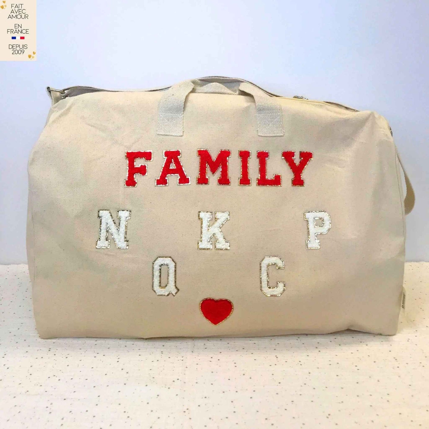 Maxi sac de voyage personnalisé en France - Sac de week-end, voyage, sport, plage en canevas épais – Sac durable et écologique – Idée cadeau de naissance personnalisé