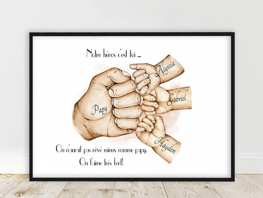 Affiche grand format avec photos et texte, cadeau unique pour papy, papa, homme de la famille.
