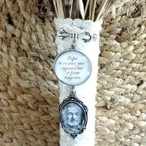 Doppelmedaillon für Brautstrauß, anpassbares Foto und Text, emotionaler Schmuck, Hommage an einen geliebten Menschen, Souvenir, Hochzeitstag