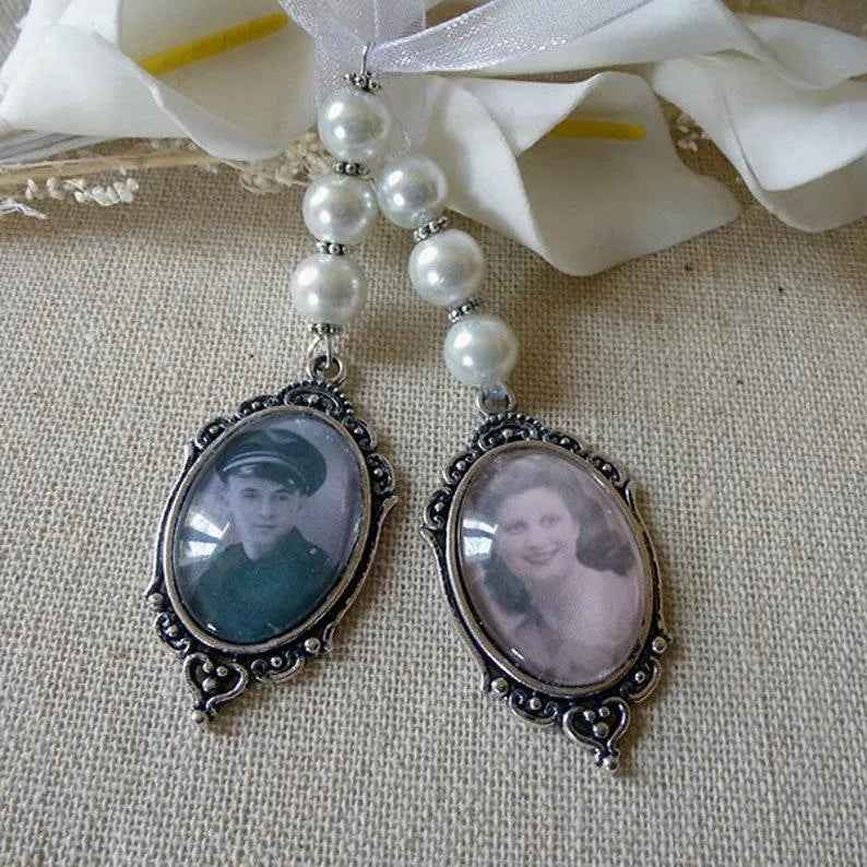 Brautstrauß-Medaillon, anpassbarer Schmuck mit Foto, einzigartiges Hochzeitsgeschenk, Hommage an einen verstorbenen geliebten Menschen, Schmuck, Emotion, Souvenir
