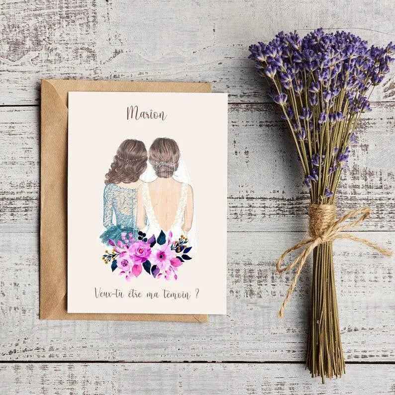 Customizable witness request card, bridesmaid, A6 card 10x15cm, free gift envelope, thank you card idea, French
