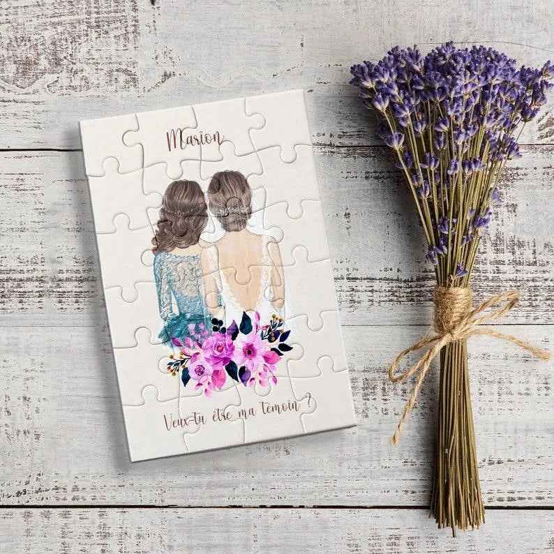 Customizable wedding puzzle, 24 pieces, French puzzle on the theme of marriage, gift bag included, original wedding invitation