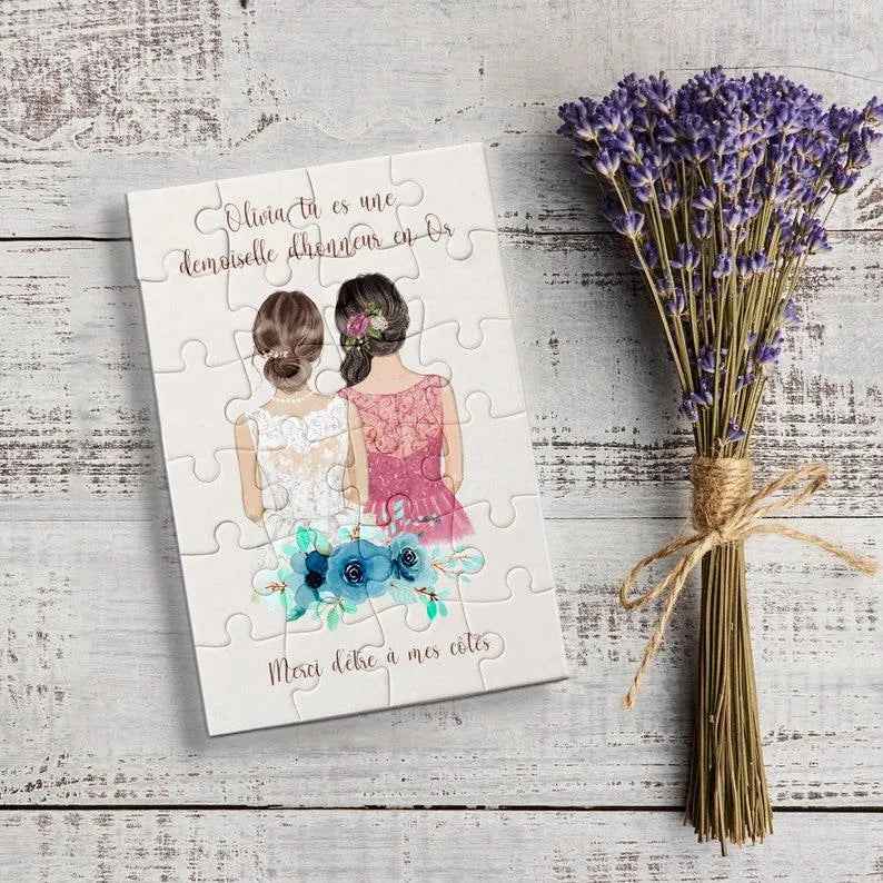 Customizable French puzzle, 24 pieces, wedding puzzle, wedding witness, bridesmaid request, wedding invite gift idea