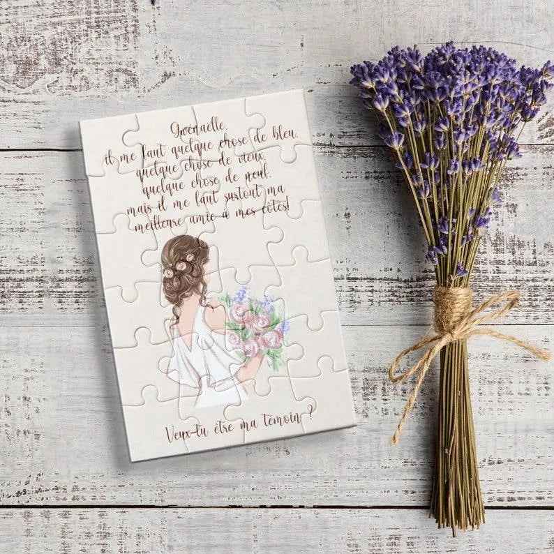 Personalized wedding witness request puzzle, 24 piece puzzle, for original wedding announcement, bridesmaid, gift bag