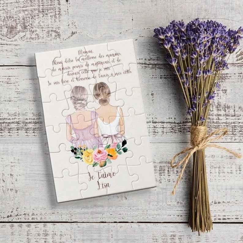 24 piece wedding announcement puzzle, mother of the bride gift, inexpensive wedding announcement, gift bag included, customizable text