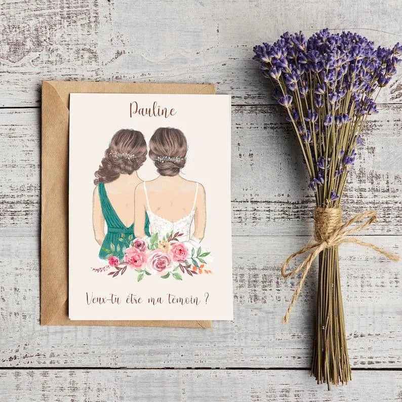 Personalized wedding theme card, original announcement, A6 10x15cm, witness request, bridesmaid request, thank you card, France